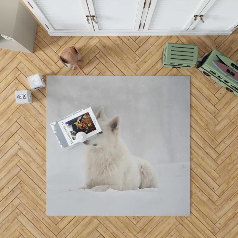 Berger Blanc Suisse in Snowfall Grace Rug