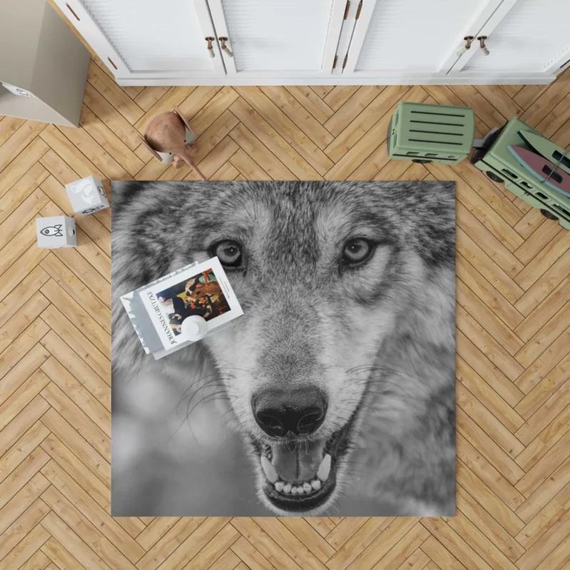 Black & White Wolf Intensity Wilderness Rug