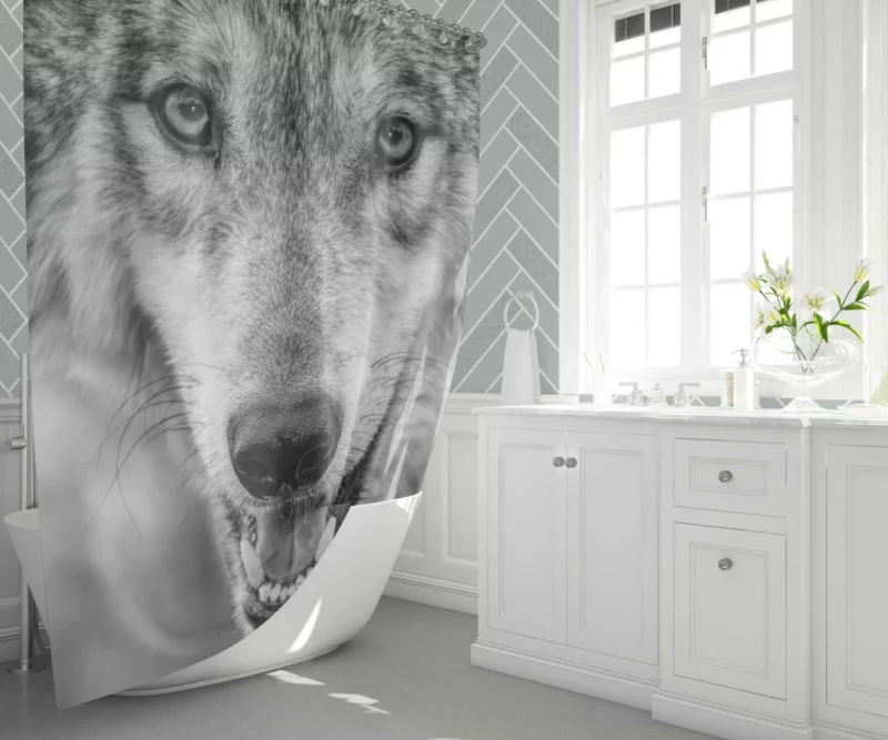 Black & White Wolf Intensity Wilderness Shower Curtain 1