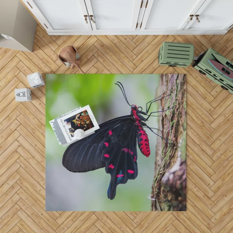 Black and Pink Butterfly Nature Elegance Rug