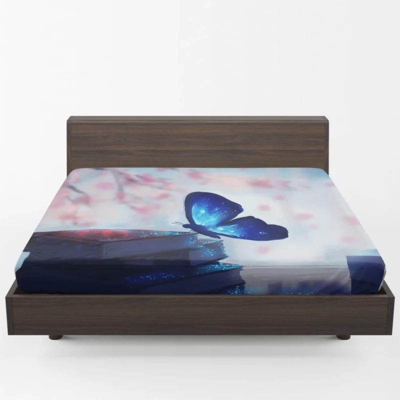 Blue Butterfly A Fantasy Tale Unfolded Fitted Sheet