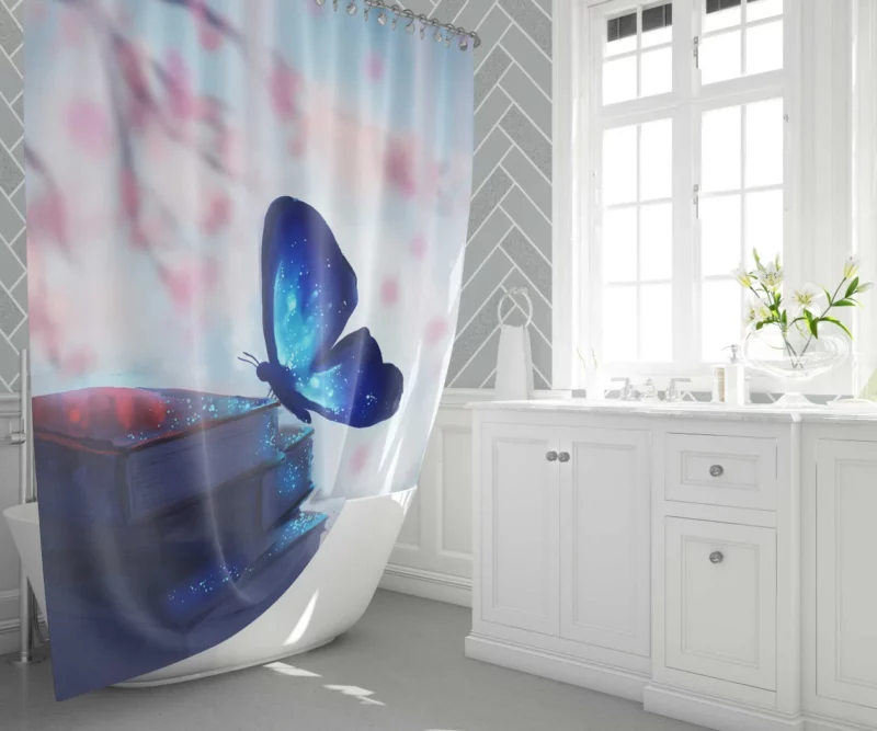 Blue Butterfly A Fantasy Tale Unfolded Shower Curtain 1