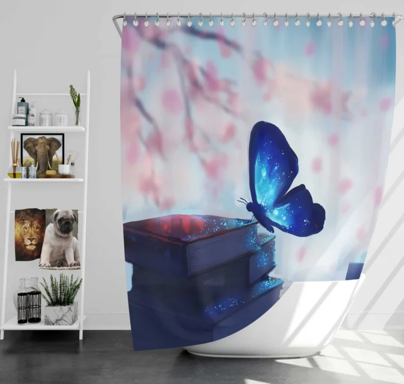 Blue Butterfly A Fantasy Tale Unfolded Shower Curtain