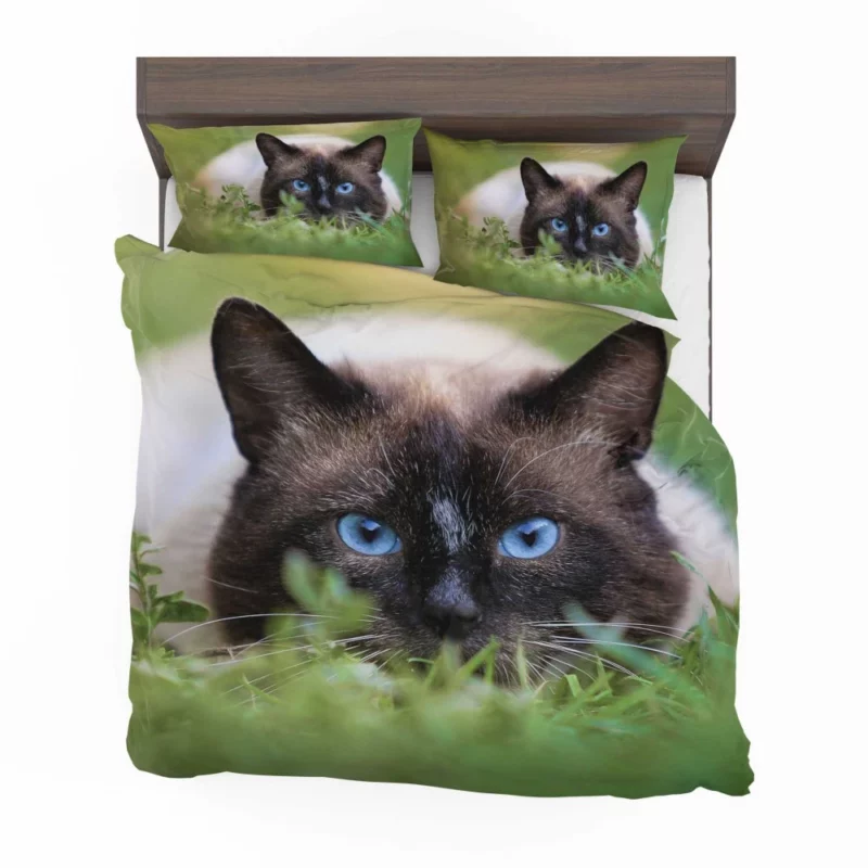 Blue-Eyed Cat Amidst Grass Nature Gaze Bedding Set 1