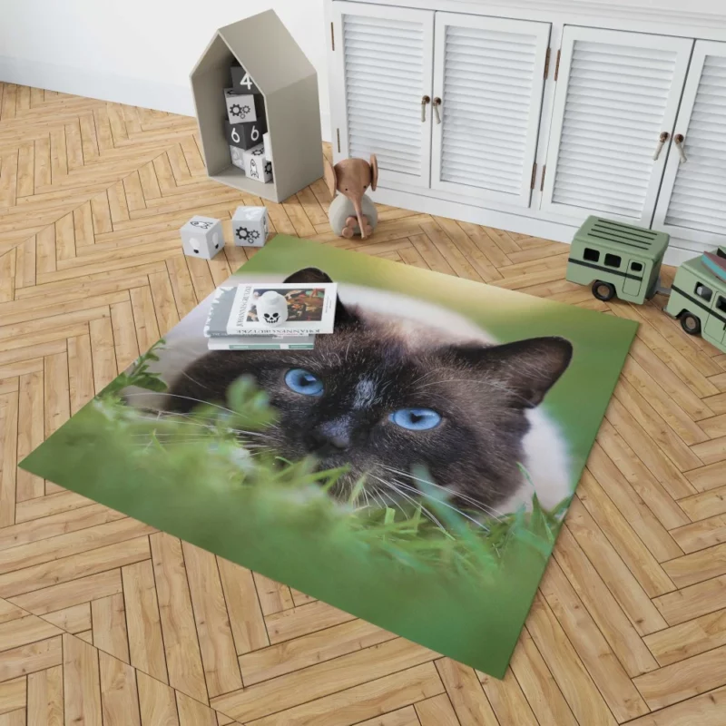 Blue-Eyed Cat Amidst Grass Nature Gaze Rug 1