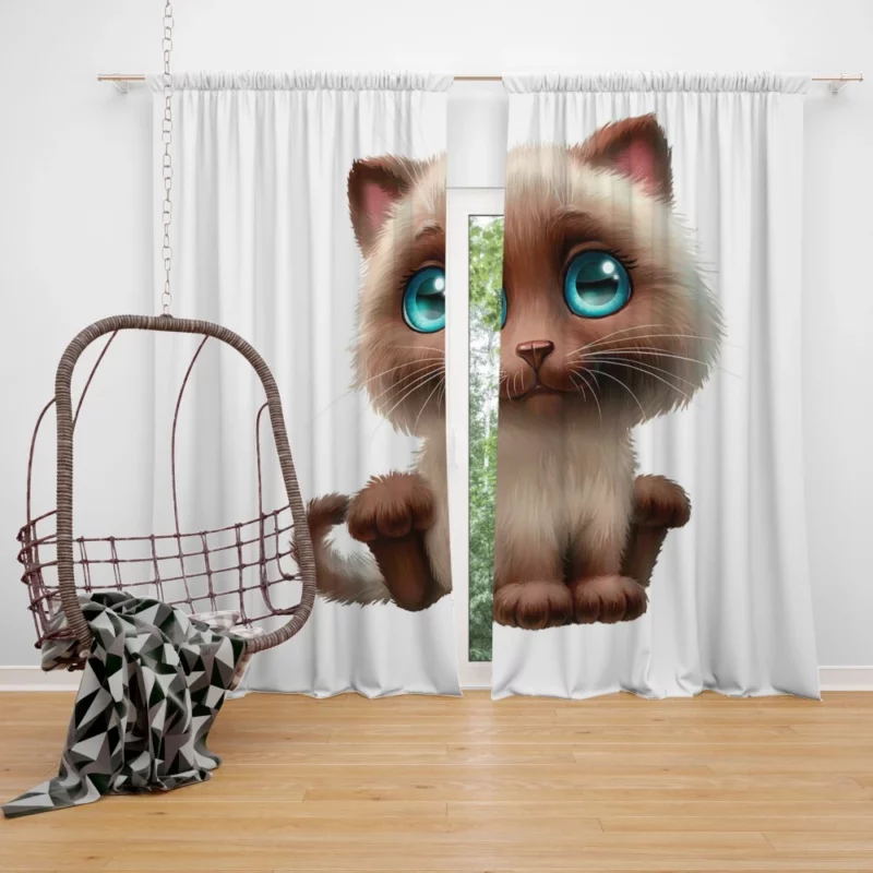 Blue-Eyed Cat Mysterious Stare Curtain