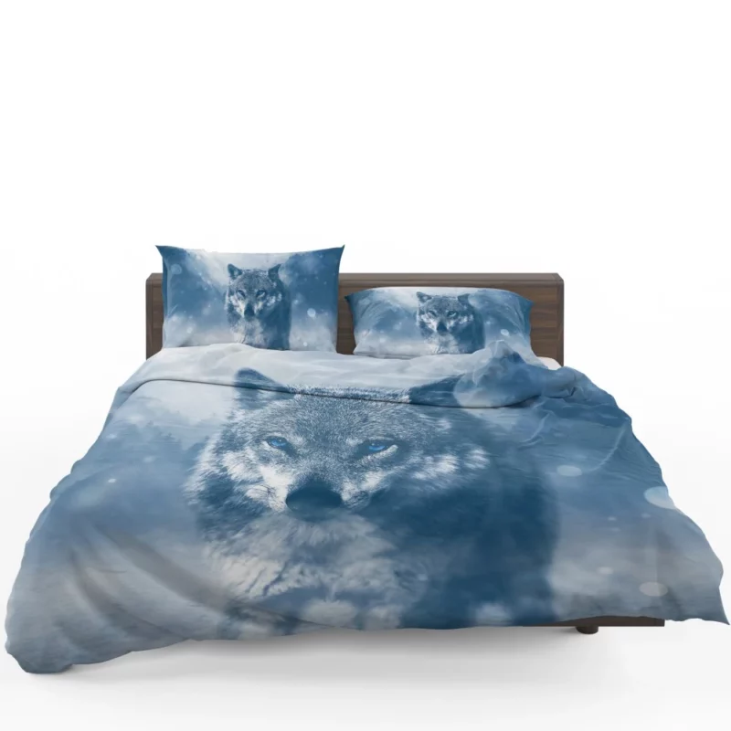 Blue-Eyed Wolf Enigmatic Stare Ethereal Charm Bedding Set