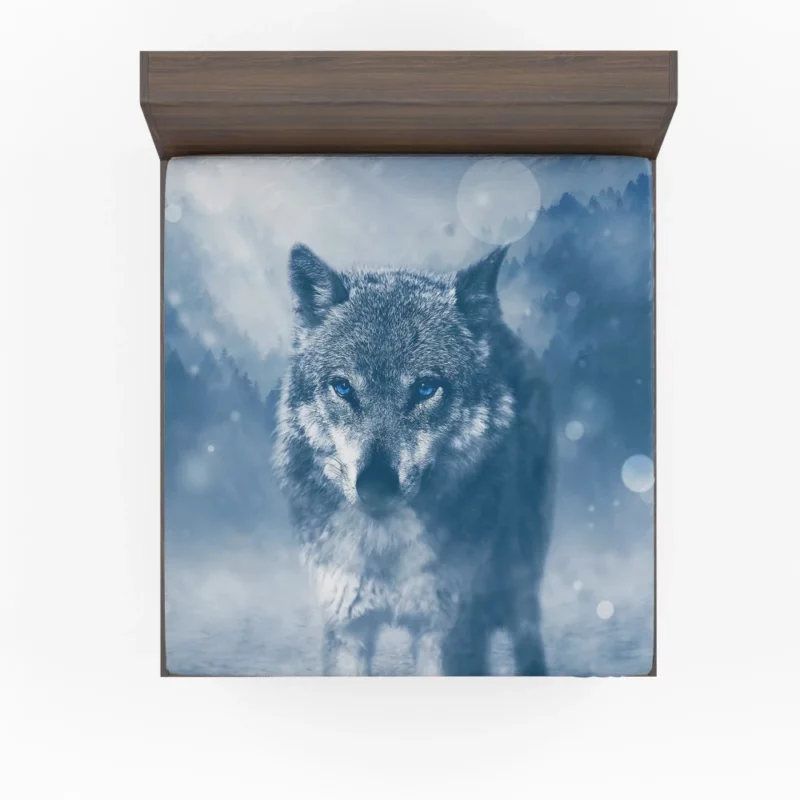 Blue-Eyed Wolf Enigmatic Stare Ethereal Charm Fitted Sheet 1