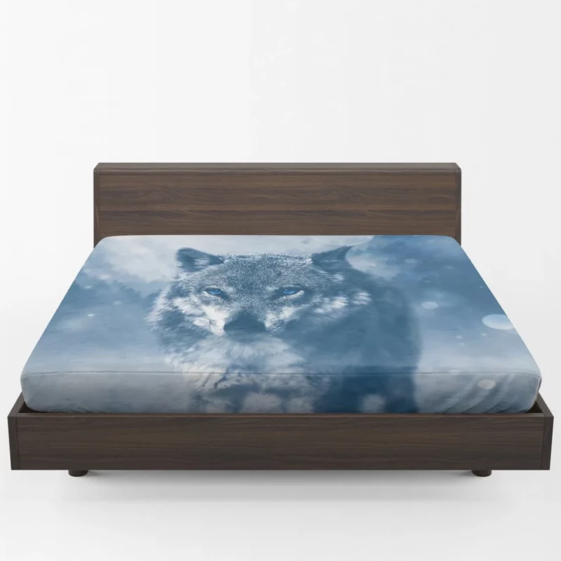 Blue-Eyed Wolf Enigmatic Stare Ethereal Charm Fitted Sheet