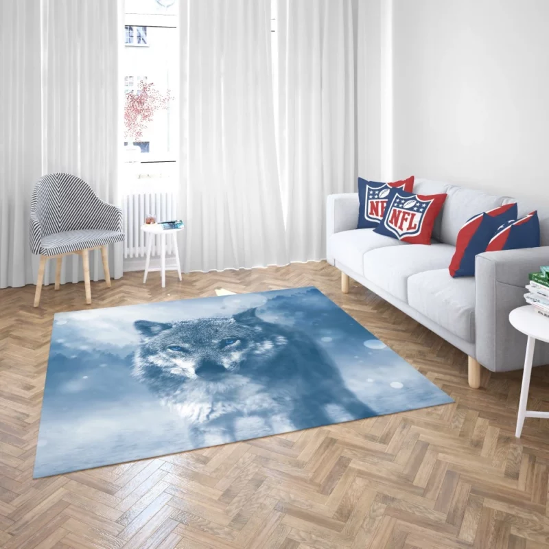 Blue-Eyed Wolf Enigmatic Stare Ethereal Charm Rug 2