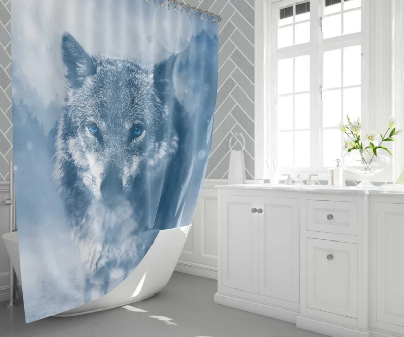 Blue-Eyed Wolf Enigmatic Stare Ethereal Charm Shower Curtain 1