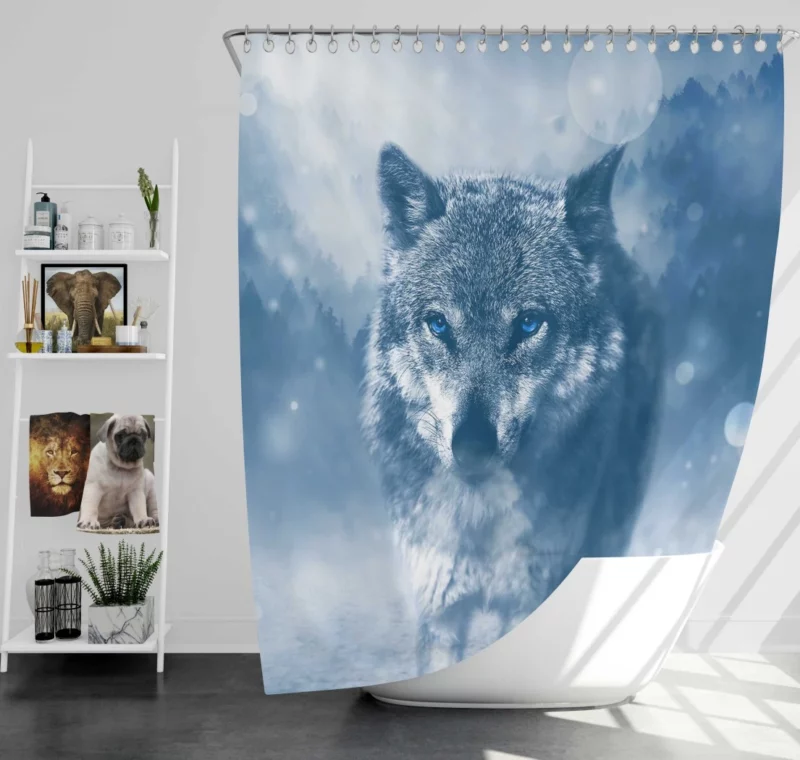 Blue-Eyed Wolf Enigmatic Stare Ethereal Charm Shower Curtain