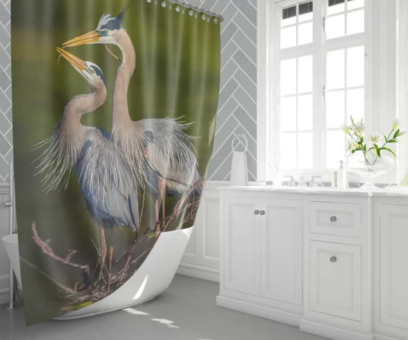 Blue Herons in Flight Waterside Elegance Shower Curtain 1