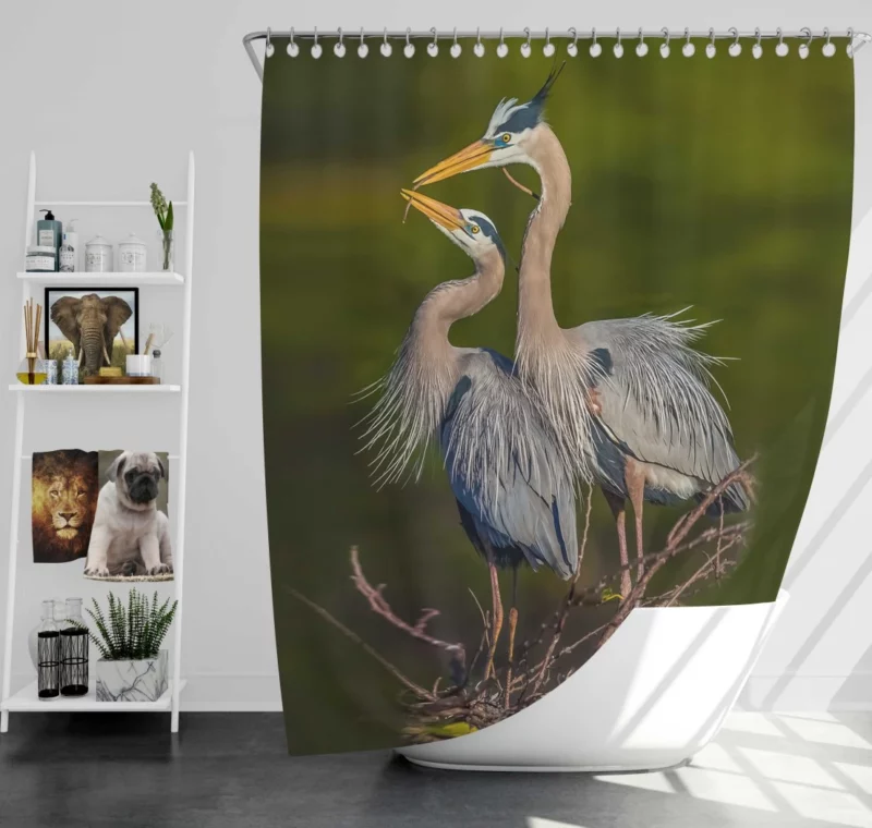 Blue Herons in Flight Waterside Elegance Shower Curtain