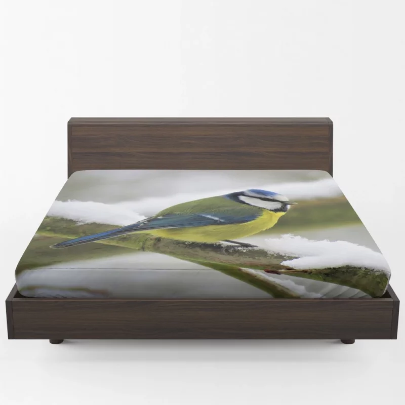 Blue Tit Snowy Perch Artful Bird Fitted Sheet