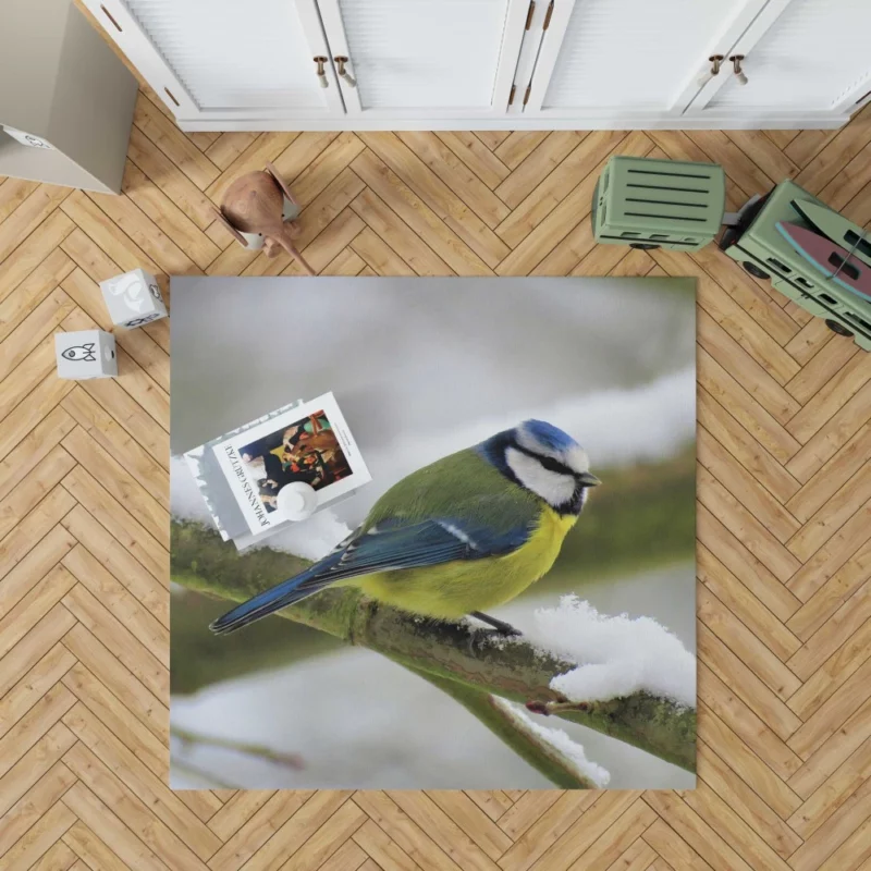 Blue Tit Snowy Perch Artful Bird Rug