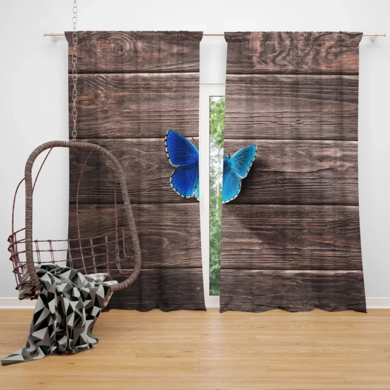 Blue Wonderland Butterfly in Wooden Serenity Curtain