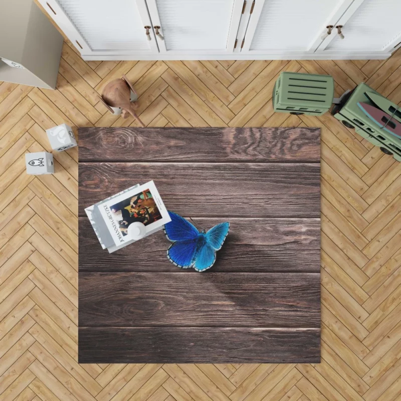 Blue Wonderland Butterfly in Wooden Serenity Rug