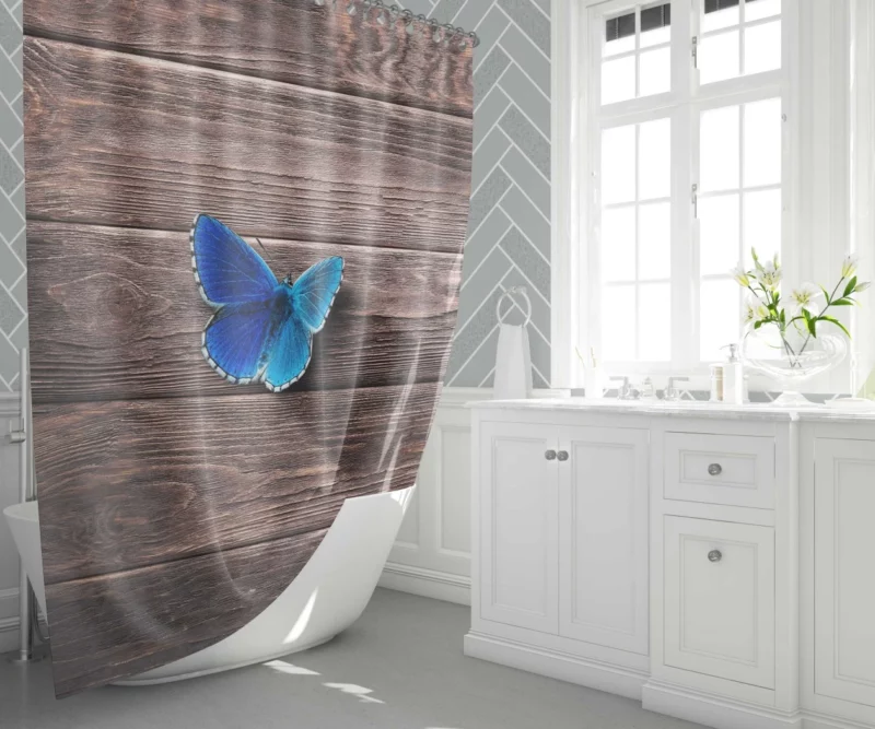 Blue Wonderland Butterfly in Wooden Serenity Shower Curtain 1