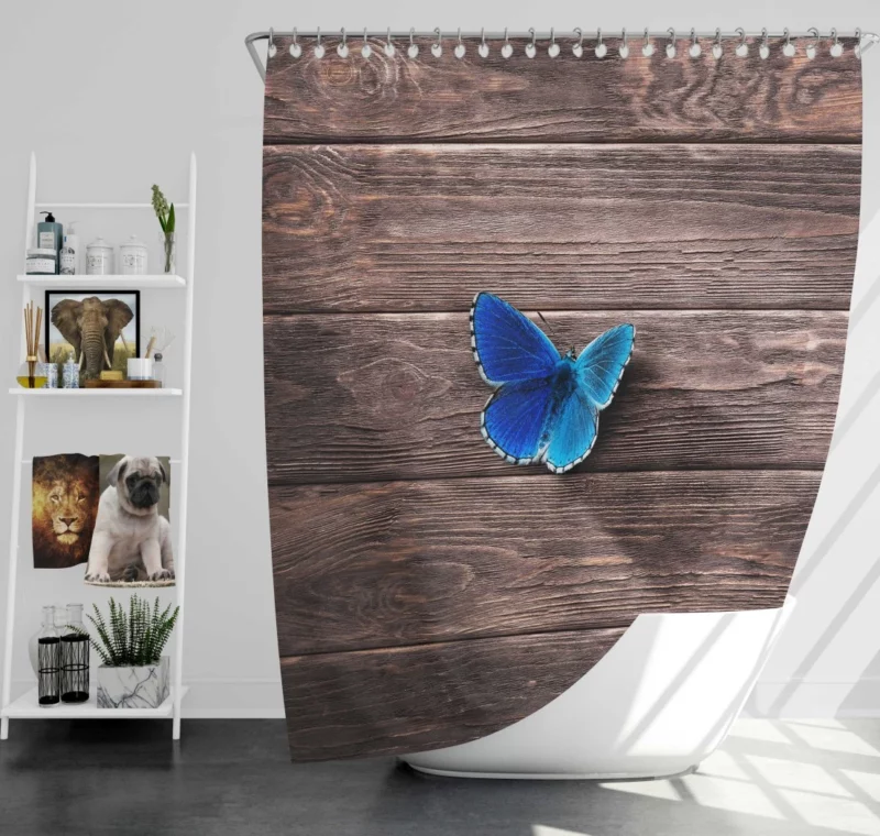 Blue Wonderland Butterfly in Wooden Serenity Shower Curtain