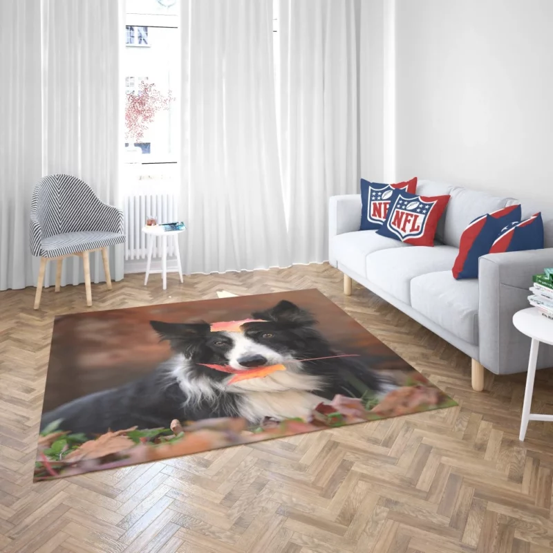 Border Collie Amidst Autumn Leaves Rug 2