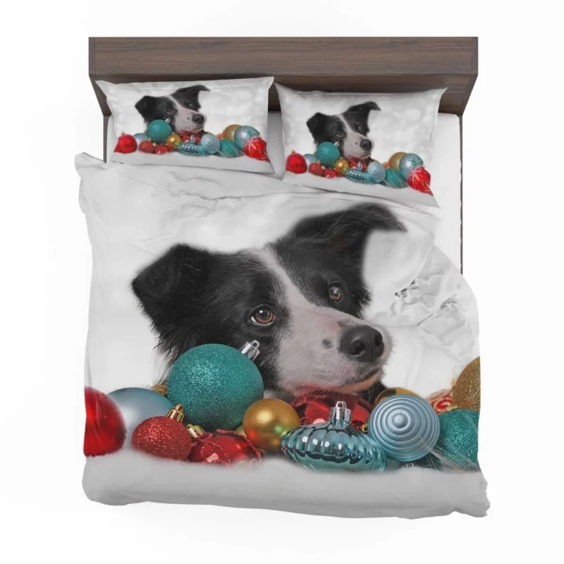 Border Collie Amidst Christmas Baubles Bedding Set 1