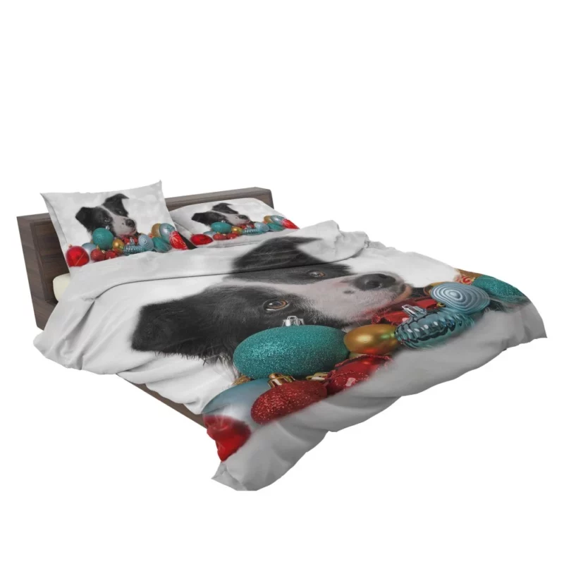 Border Collie Amidst Christmas Baubles Bedding Set 2