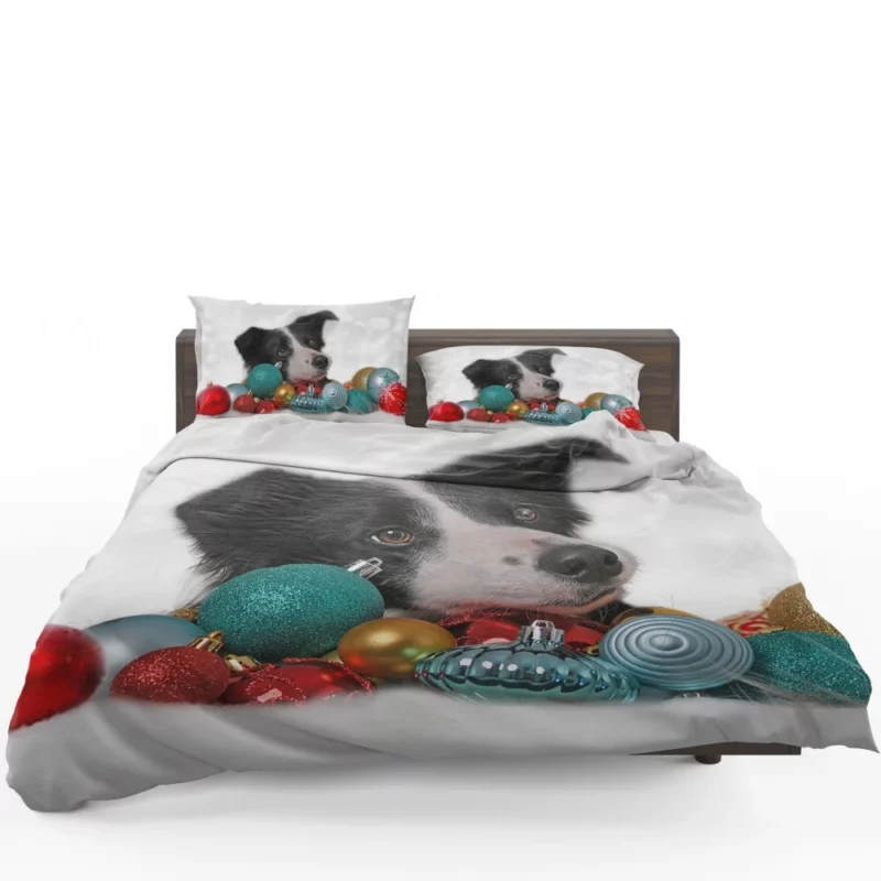 Border Collie Amidst Christmas Baubles Bedding Set