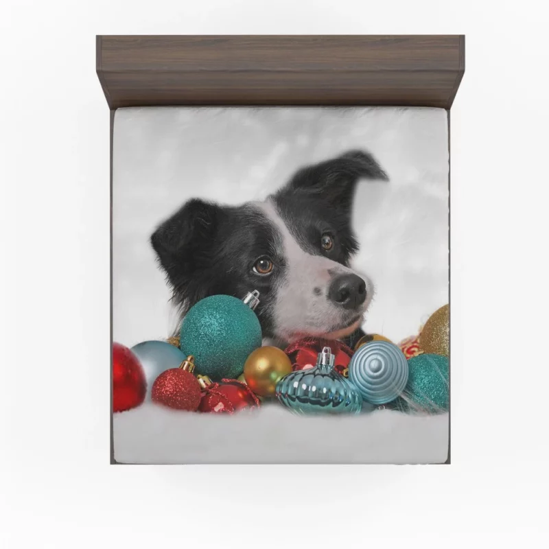 Border Collie Amidst Christmas Baubles Fitted Sheet 1