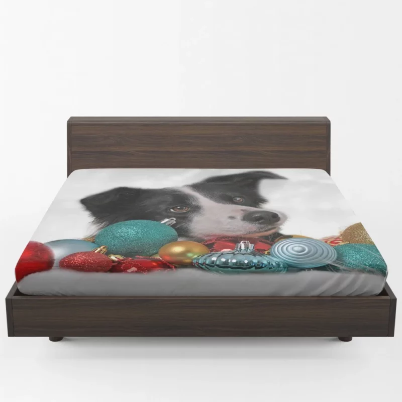 Border Collie Amidst Christmas Baubles Fitted Sheet