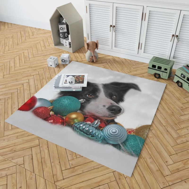 Border Collie Amidst Christmas Baubles Rug 1