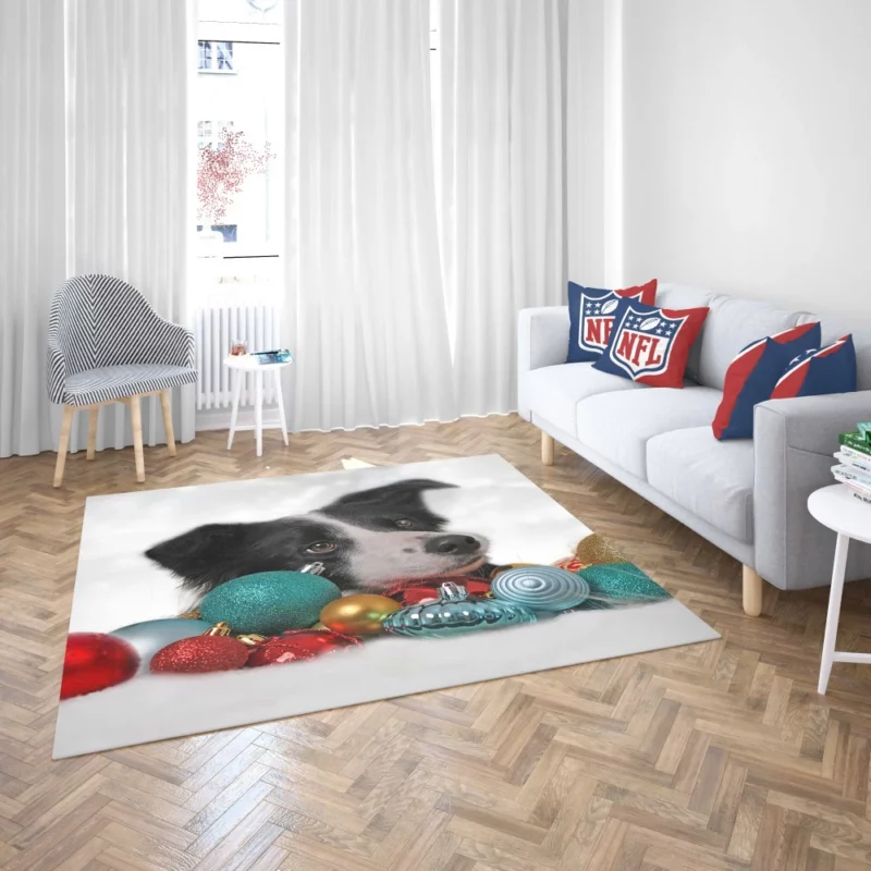 Border Collie Amidst Christmas Baubles Rug 2