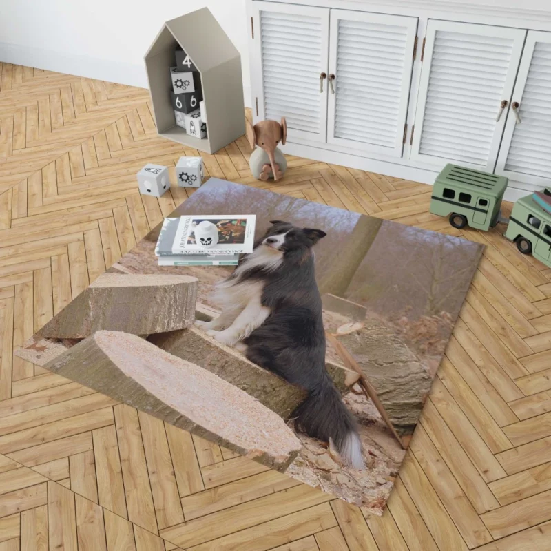 Border Collie Amidst Firewood Rug 1