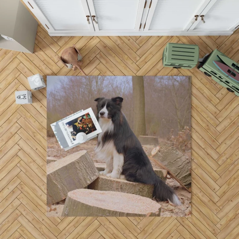 Border Collie Amidst Firewood Rug