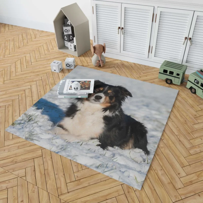 Border Collie Amidst Snow Winter Whimsy Rug 1