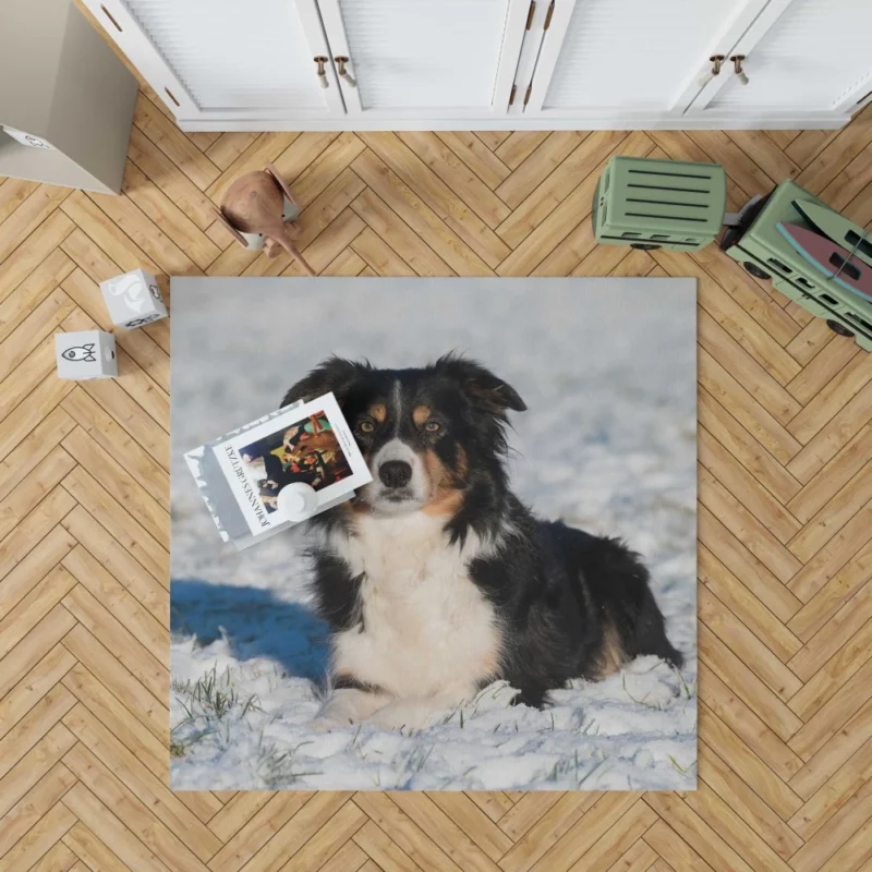 Border Collie Amidst Snow Winter Whimsy Rug