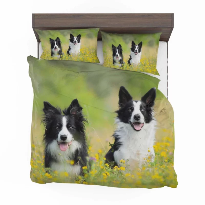 Border Collie Amidst Yellow Bloom Bedding Set 1