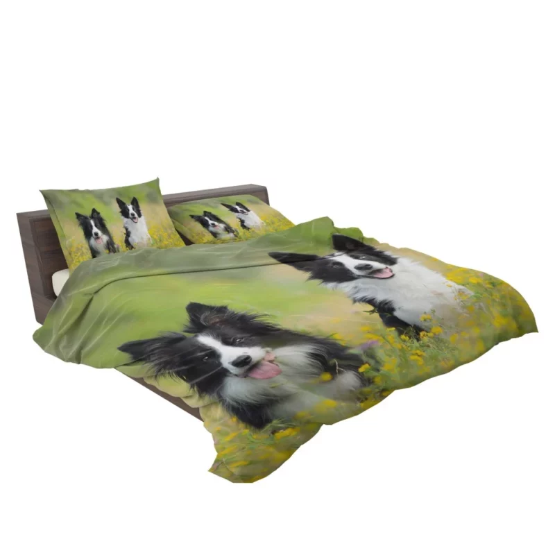 Border Collie Amidst Yellow Bloom Bedding Set 2