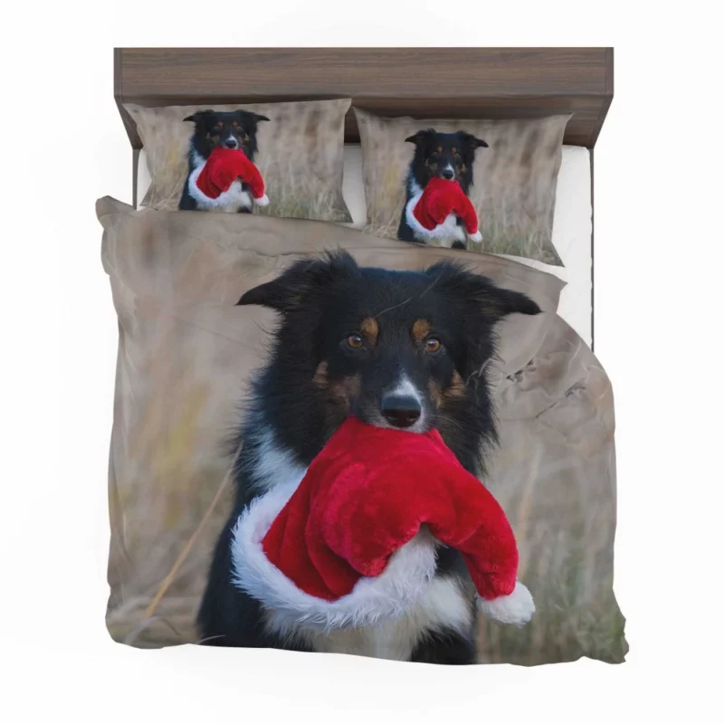 Border Collie in Santa Hat Canine Whimsy Bedding Set 1