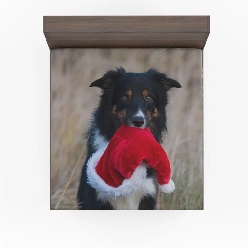 Border Collie in Santa Hat Canine Whimsy Fitted Sheet 1