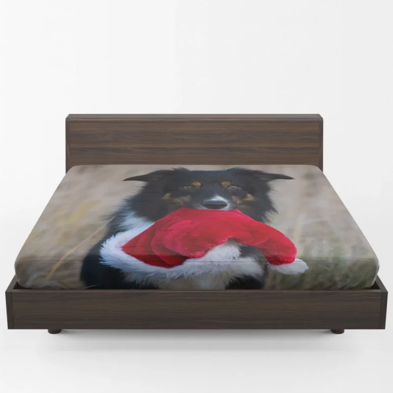 Border Collie in Santa Hat Canine Whimsy Fitted Sheet