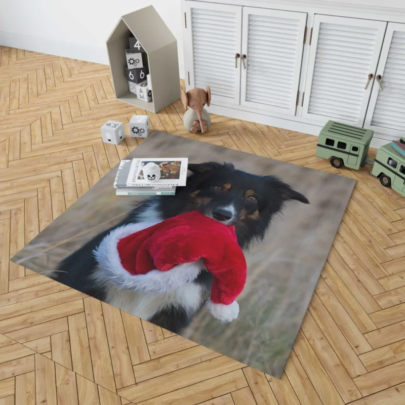 Border Collie in Santa Hat Canine Whimsy Rug 1