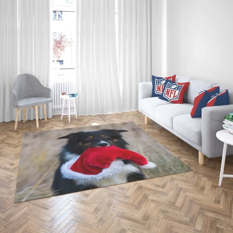 Border Collie in Santa Hat Canine Whimsy Rug 2