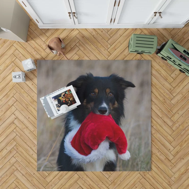 Border Collie in Santa Hat Canine Whimsy Rug