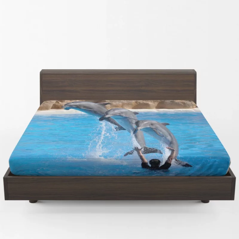 Bottlenose Dolphins Playful Dance Fitted Sheet