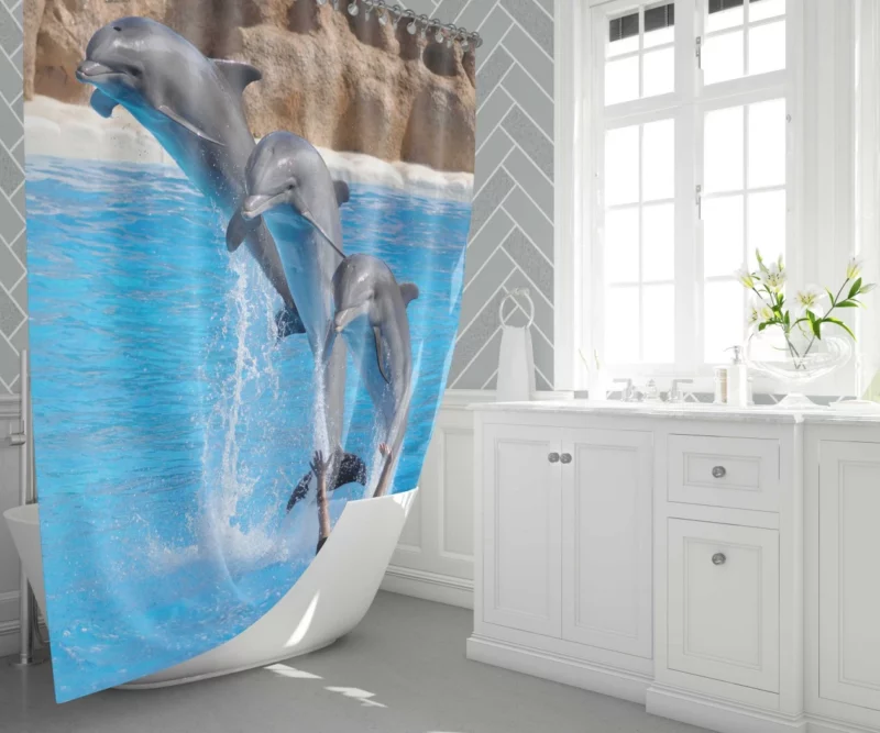 Bottlenose Dolphins Playful Dance Shower Curtain 1