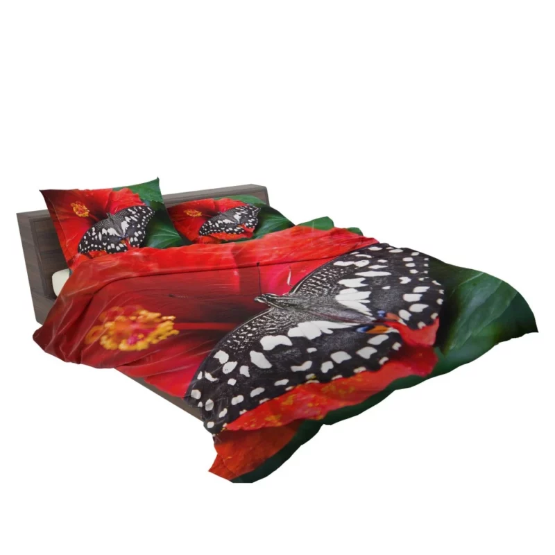 Bright Red Hibiscus Bloom Butterfly Haven Bedding Set 2