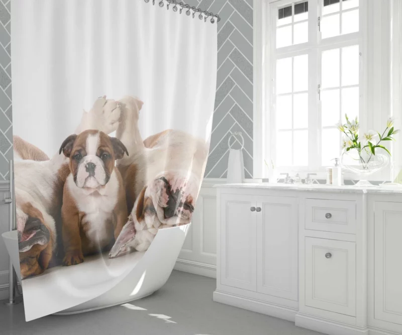 Bulldog Puppies Cute Slumber Party Shower Curtain 1