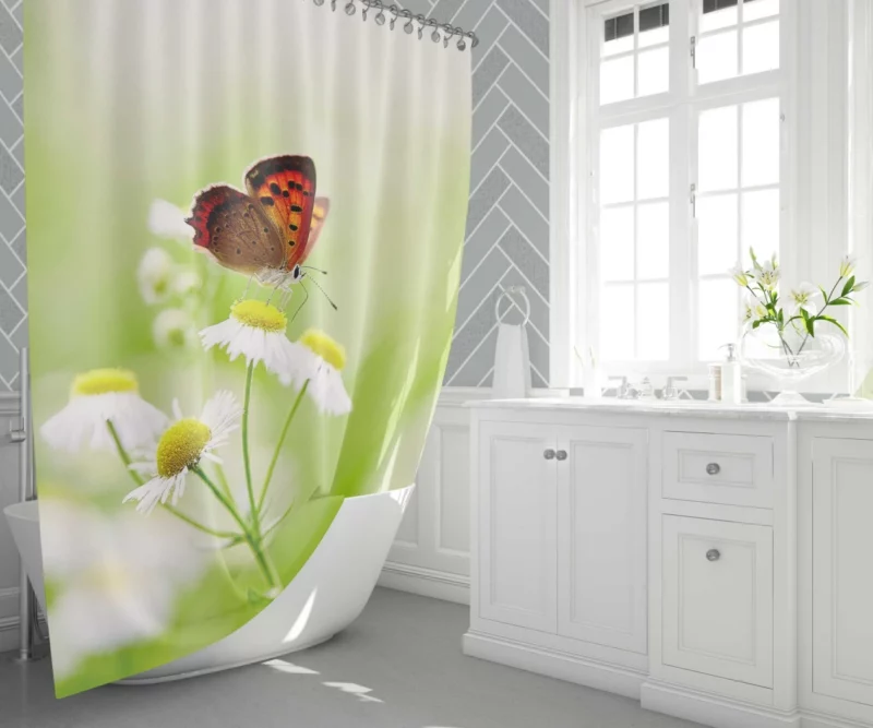 Butterfly Alighting on White Daisies Shower Curtain 1