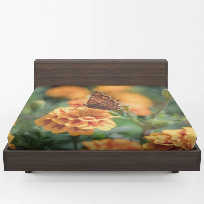 Butterfly Amidst Marigold Beauty Fitted Sheet